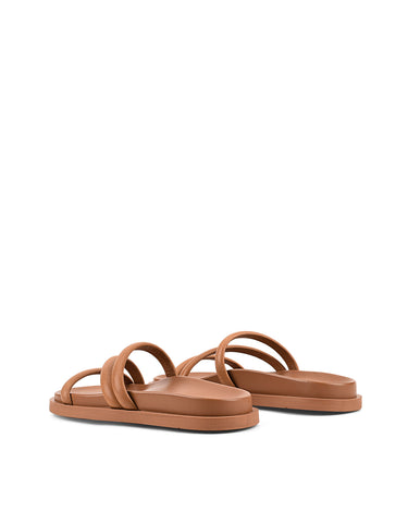 Women's brown leather strappy footbed slide