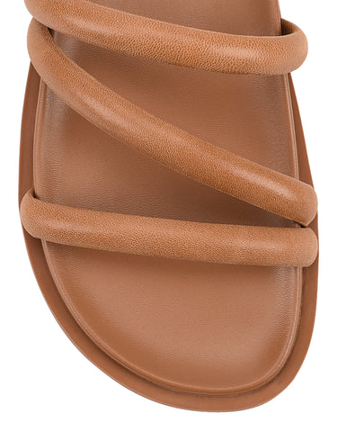 Women's brown leather strappy footbed slide