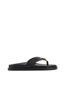 Women's black leather footbed thong with gold embellishment 