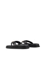 Women's black leather footbed thong with gold embellishment 