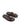 Women's chocolate brown leather footbed slide thongs with flat sole and gold embellishment