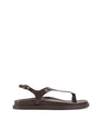 Women's chocolate brown footbed leather sandals with gold accent toe ring