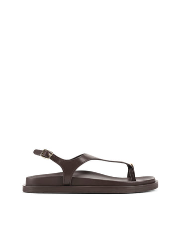 Women's chocolate brown footbed leather sandals with gold accent toe ring