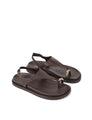Women's chocolate brown footbed leather sandals with gold accent toe ring