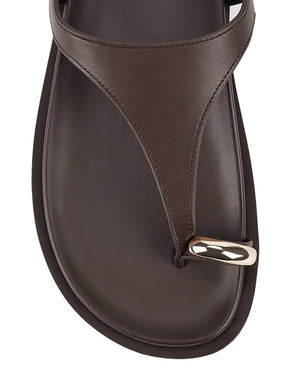 Women's chocolate brown footbed leather sandals with gold accent toe ring