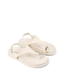 Women's white cream leather sandal with footbed sole and gold accent details