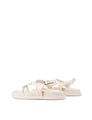 Women's white cream leather sandal with footbed sole and gold accent details
