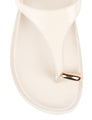 Women's white cream leather sandal with footbed sole and gold accent details