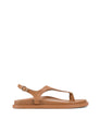 Women's tan leather sandal with footbed sole and gold toe ring