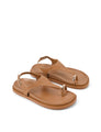 Women's tan leather sandal with footbed sole and gold toe ring