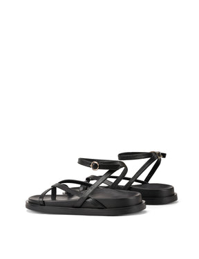 Women's strappy footbed sandal in black leather