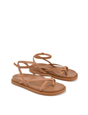 Women's strappy footbed sandal in tan leather