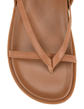 Women's strappy footbed sandal in tan leather