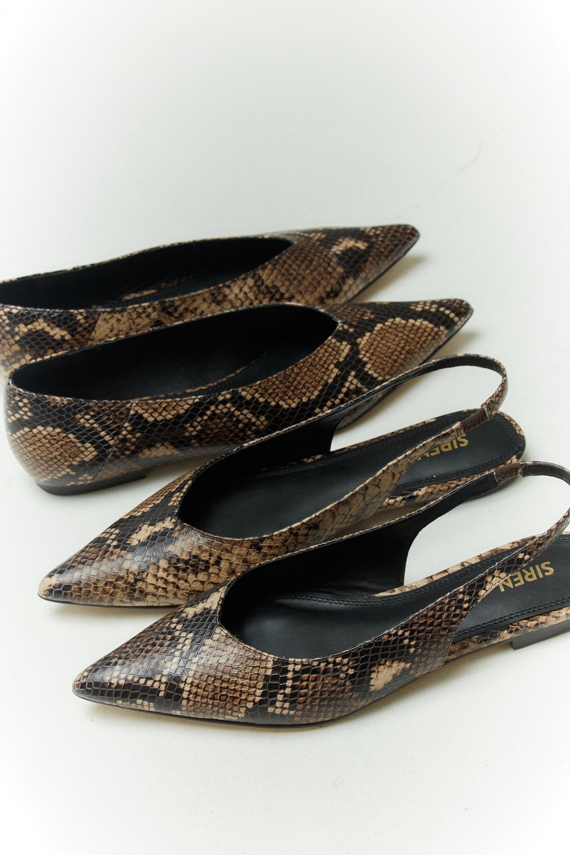 Locke Flat Pumps - Brown Snake Leather