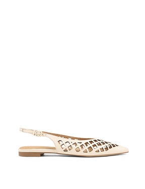 Women's white leather slingback flats laser cut upper with adjustable buckles