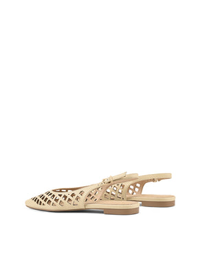 Women's custard yellow leather slingback flats laser cut upper with adjustable buckles