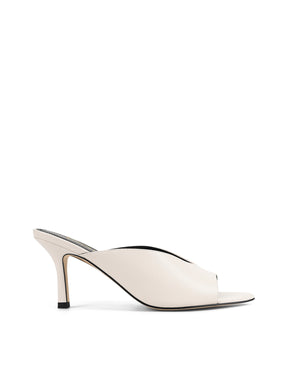 Women's open toe pointed stiletto heeled mule in chalk white leather