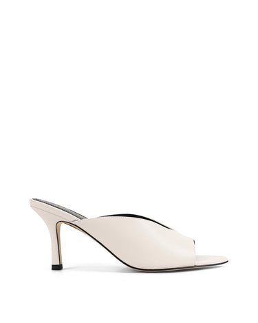 Women's open toe pointed stiletto heeled mule in chalk white leather