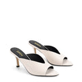 Women's open toe pointed stiletto heeled mule in chalk white leather