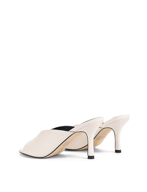 Women's open toe pointed stiletto heeled mule in chalk white leather