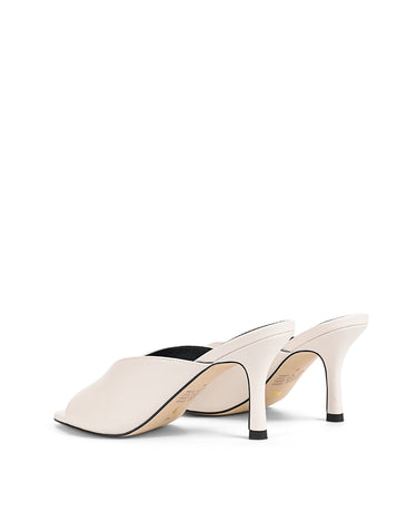 Women's open toe pointed stiletto heeled mule in chalk white leather