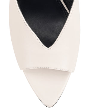 Women's open toe pointed stiletto heeled mule in chalk white leather