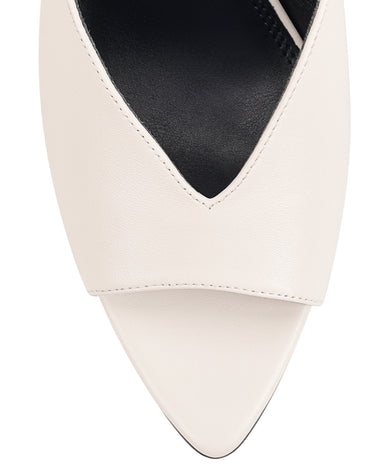 Women's open toe pointed stiletto heeled mule in chalk white leather