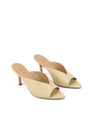 Women's heeled mule with v cut upper and pointed toe in custard yellow leather