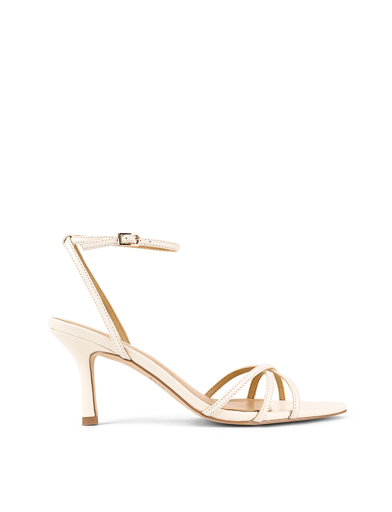 Women's chalk white leather high heeled sandal with pointed toe 