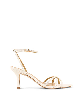 Women's chalk white leather high heeled sandal with pointed toe 