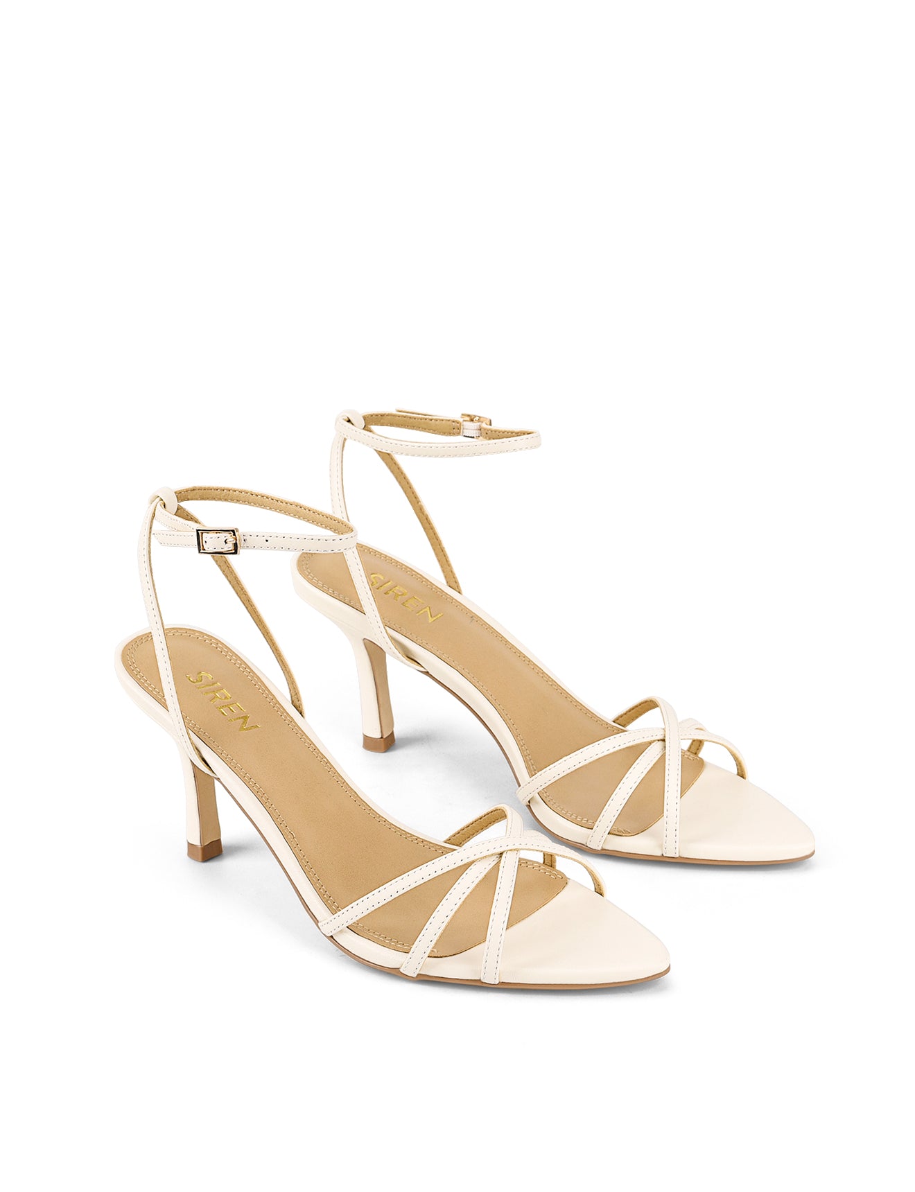 Women's chalk white leather high heeled sandal with pointed toe 