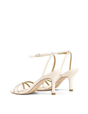 Women's chalk white leather high heeled sandal with pointed toe 