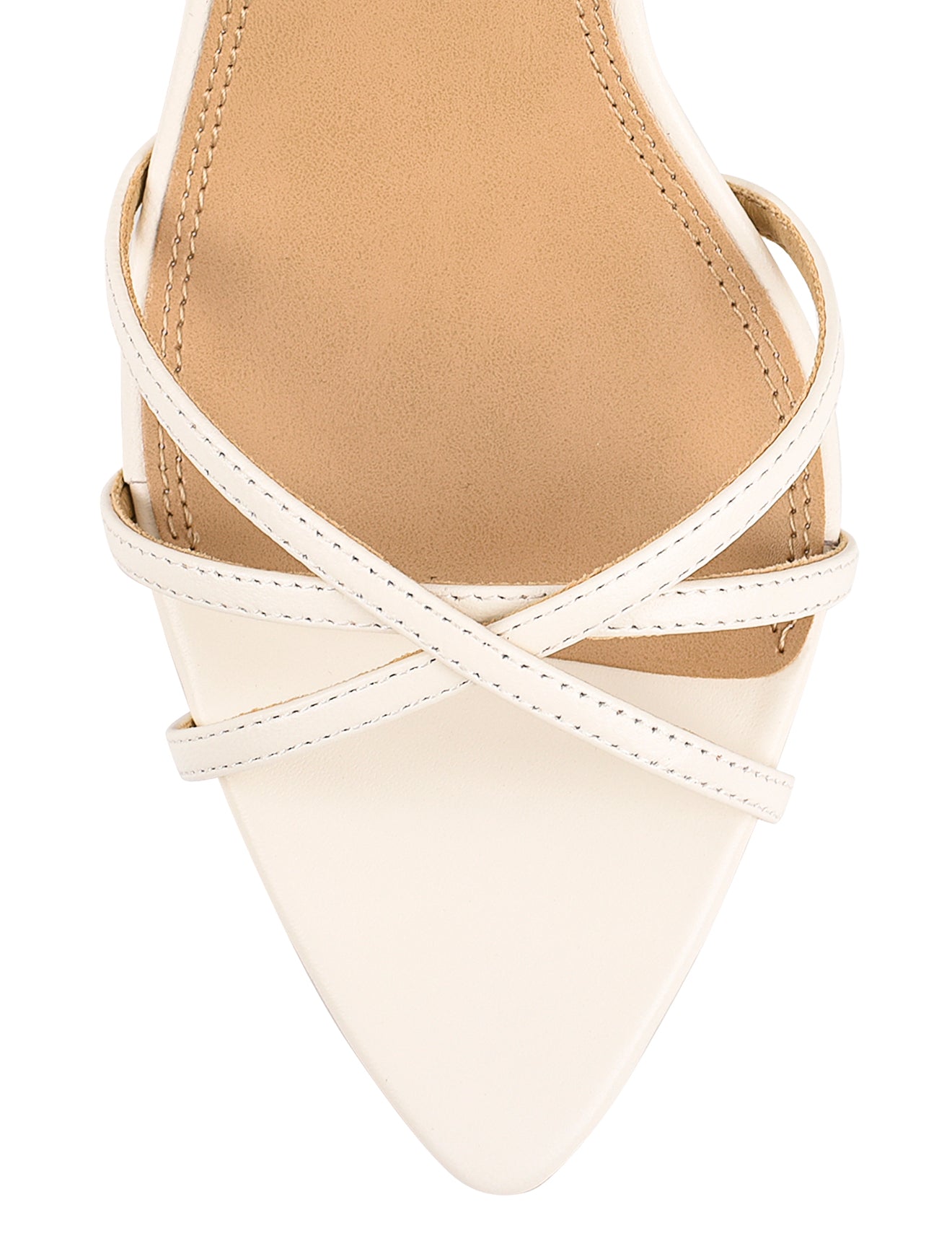 Women's chalk white leather high heeled sandal with pointed toe 