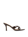 Women's chocolate brown strappy heeled mule with pointed toe