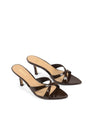 Women's chocolate brown strappy heeled mule with pointed toe