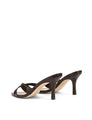 Women's chocolate brown strappy heeled mule with pointed toe