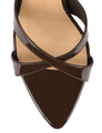 Women's chocolate brown strappy heeled mule with pointed toe