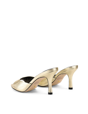Women's gold metallic leather open toe pointed stiletto nmule