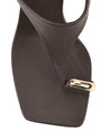 Women's chocolate brown leather heeled wedge with gold metal toe ring details