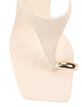 Women's cream white leather heeled wedge with gold metal toe ring details