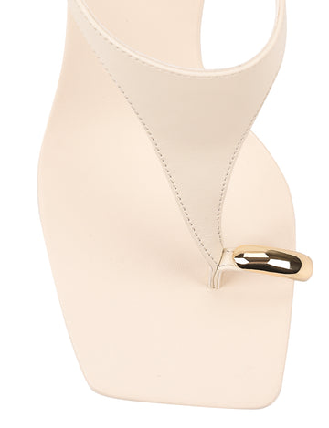 Women's cream white leather heeled wedge with gold metal toe ring details