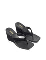 Women's black suede thong wedges with square toe