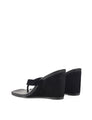 Women's black suede thong wedges with square toe