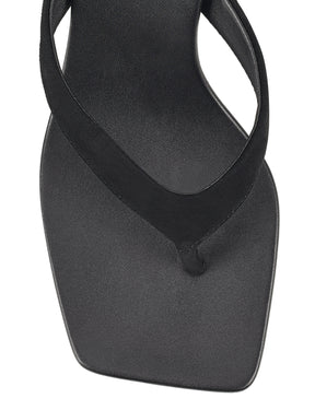 Women's black suede thong wedges with square toe