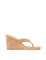 Women's camel tan suede thong wedges with square toe