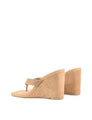 Women's camel tan suede thong wedges with square toe