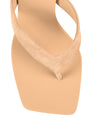 Women's camel tan suede thong wedges with square toe
