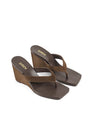 Women's chocolate brown suede thong wedges with square toe