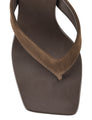 Women's chocolate brown suede thong wedges with square toe