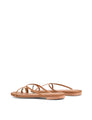 Women's TAN leather strappy flats with gold toe ring